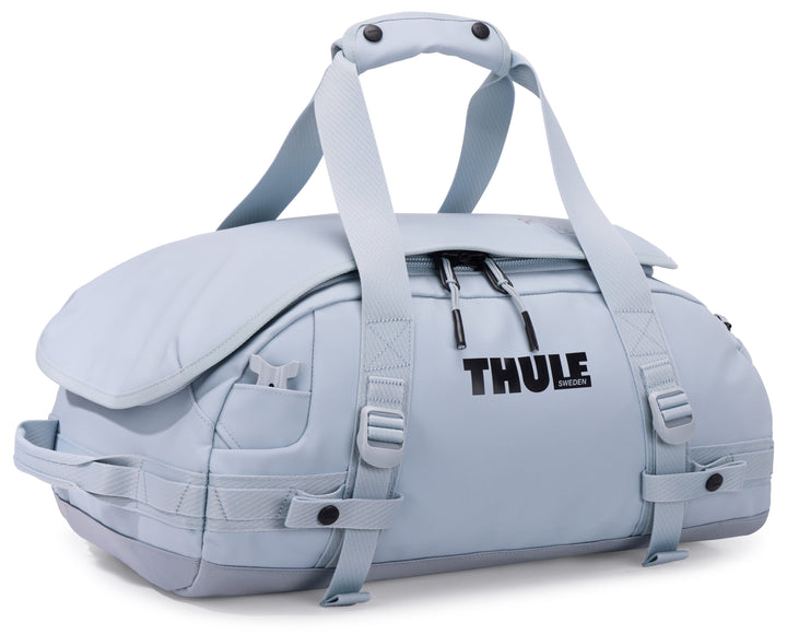 Gray duffel bag with Thule logo on a white background