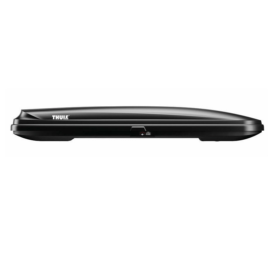 Thule Pulse Alpine Cargo Box in sleek black, designed for secure rooftop storage and aerodynamic travel performance