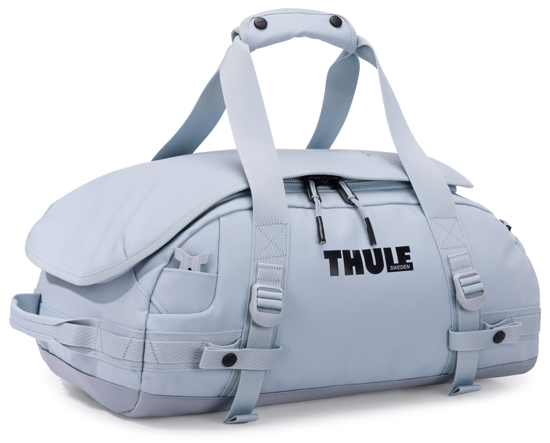 Gray duffel bag with Thule logo on a white background